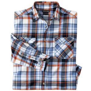 Atlas For Men Mens Yarn Dyed Check Flannel Shirt / Ecru/Blue/Orange